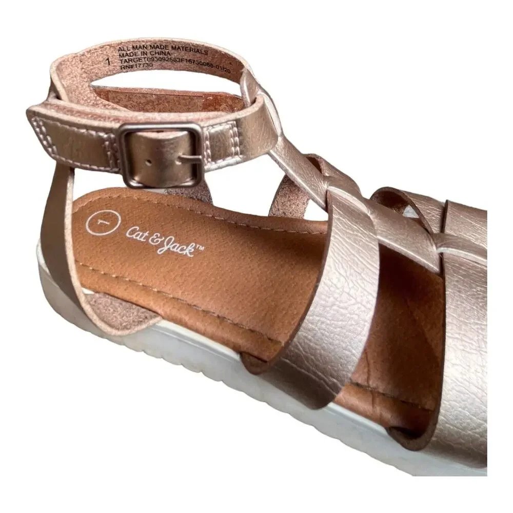 Cat &‎ Jack Girls Champagne Gold Pink Sandals Shoes 1M EUC